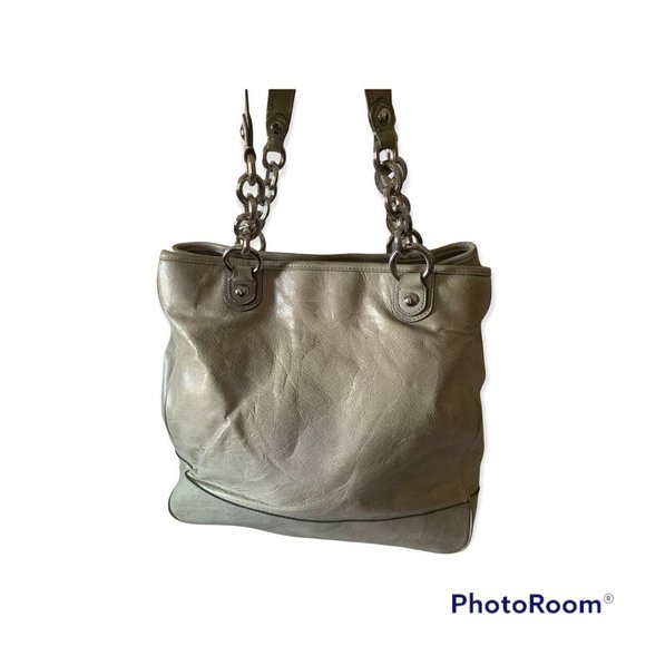 Coach Kristen Hobo Bag Taupe Beige Leather L Double Chain Handles - Picture 2 of 8